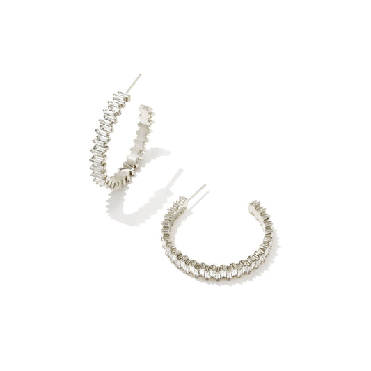 Juliette Rhodium Hoop Earrings White Crystal