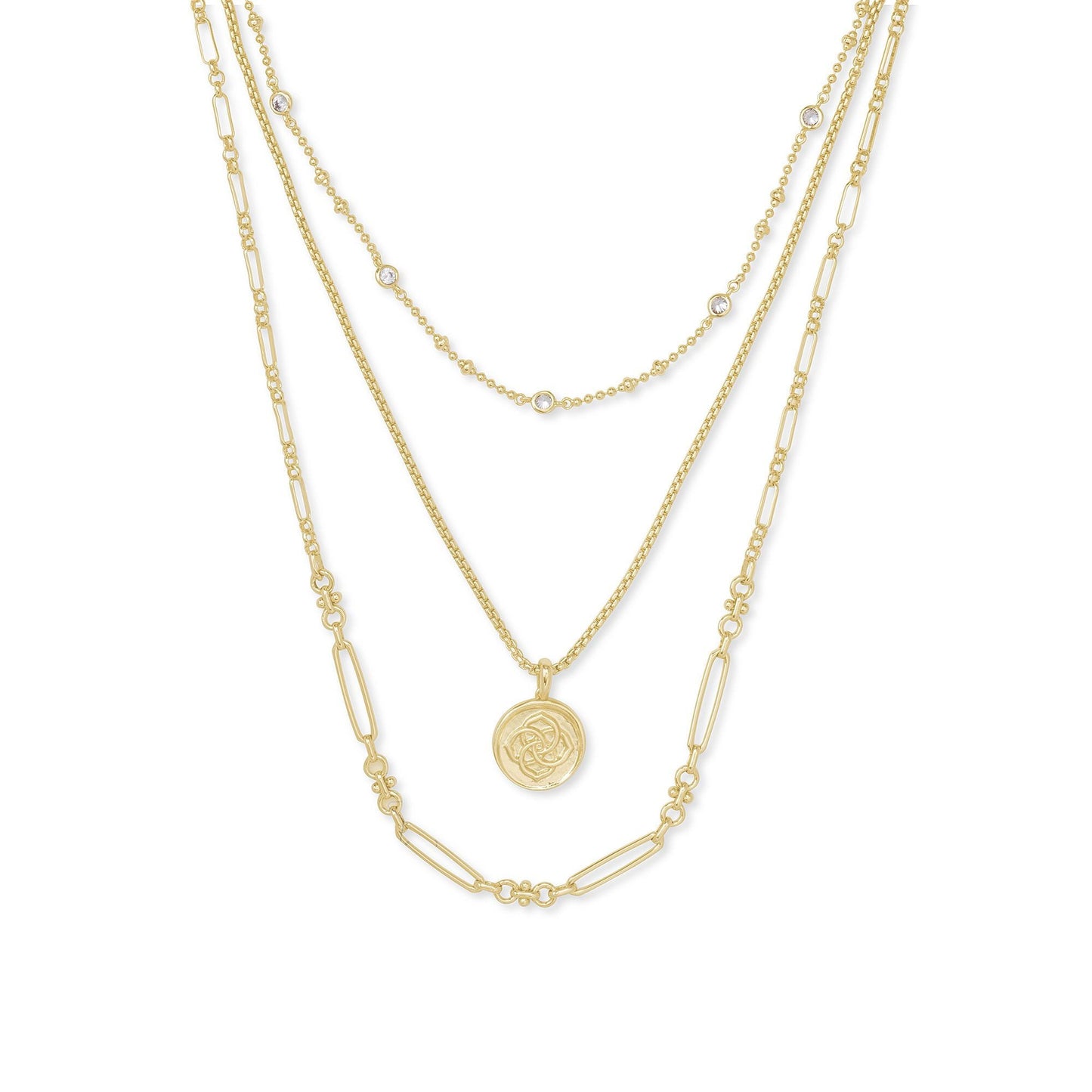 Medallion Coin Triple Strand Necklace in Gold