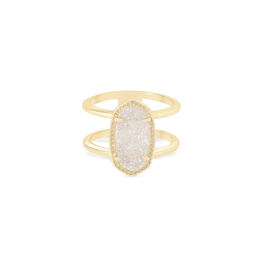 Elyse Double Band Ring Gold Iridescent Drusy