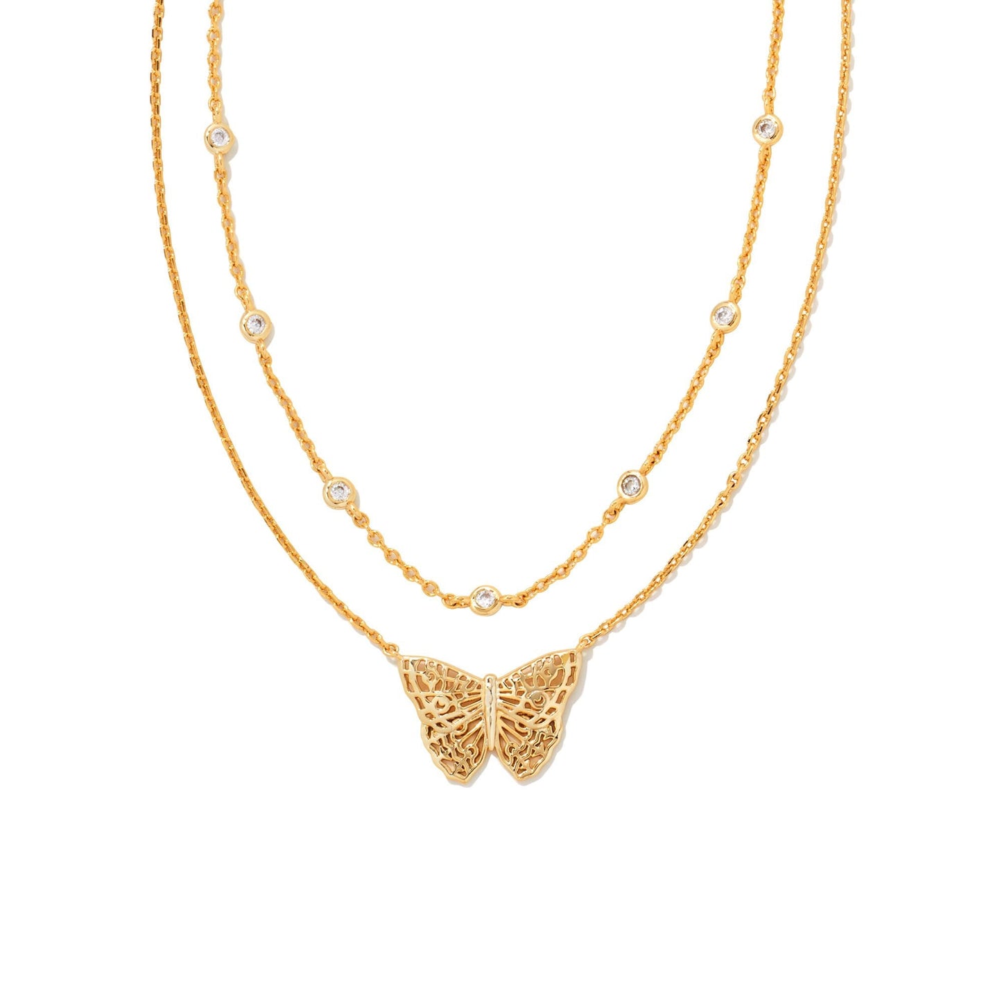 Hadley Butterfly Multi Strand Necklace in Gold Metal