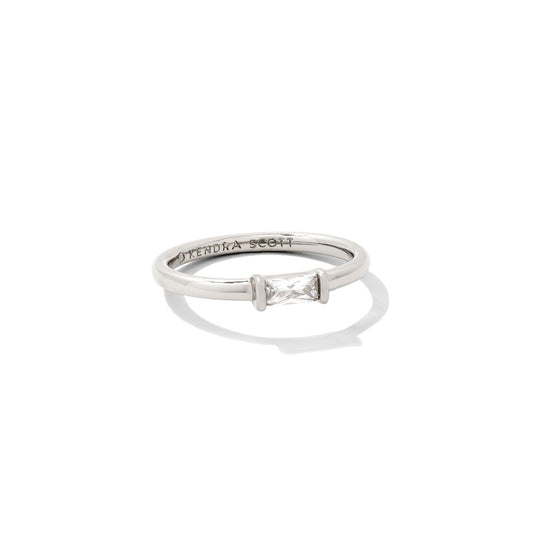 Juliette Band Ring in Rhodium and White Crystal 8