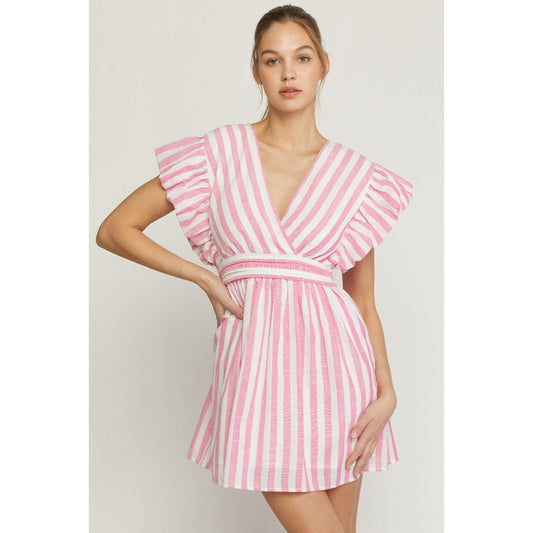 Striped V-neck Dress