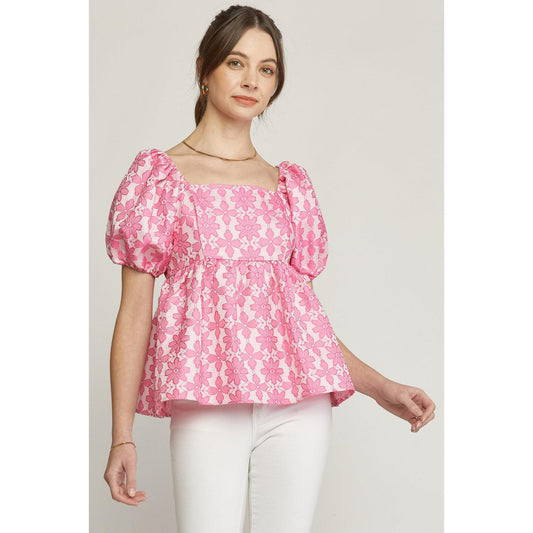 Floral jacquard top in pink