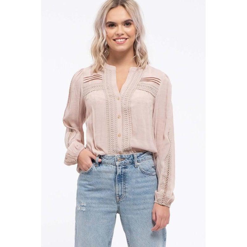 Curvy Lace Inset Button Down Top