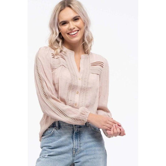 Lace Inset Button Down Top