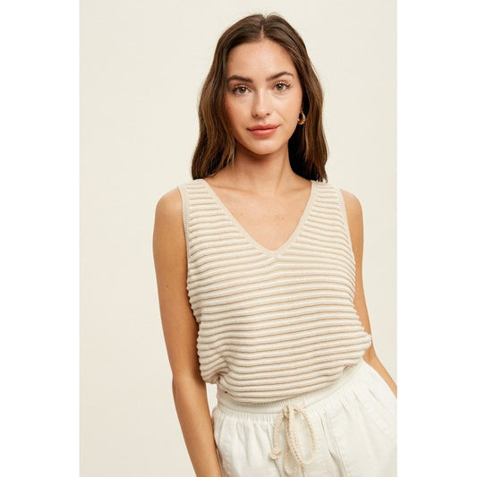 Textured Knit Sweater Tank in Natural