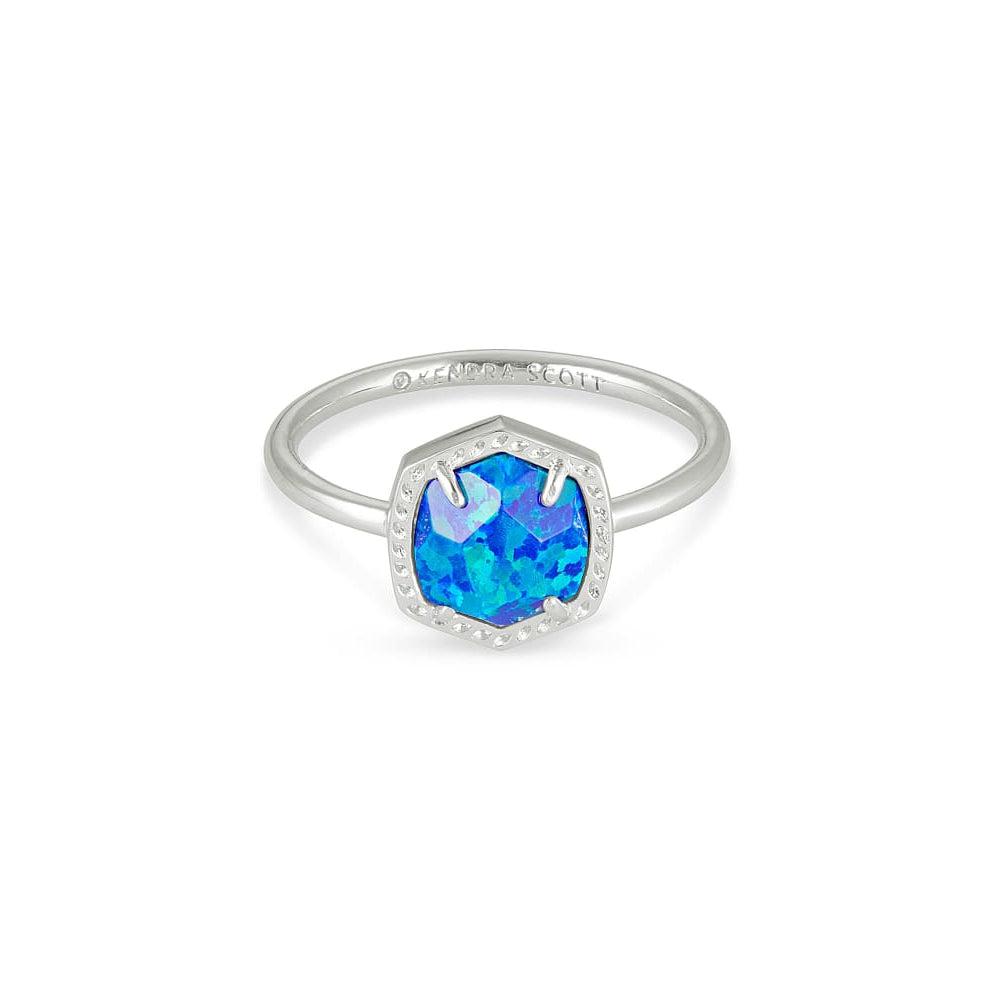 Davie Rhodium Band Ring In Royal Blue Kyocera Opal