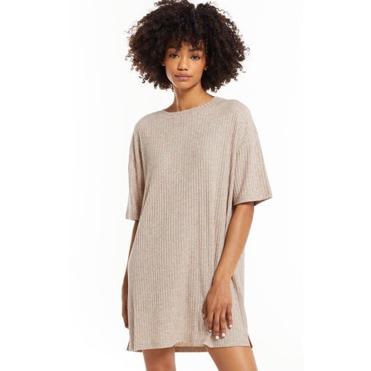 Denny Rib Dress In Heather Latte