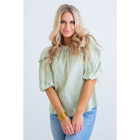 Floral Poplin Puff in Green