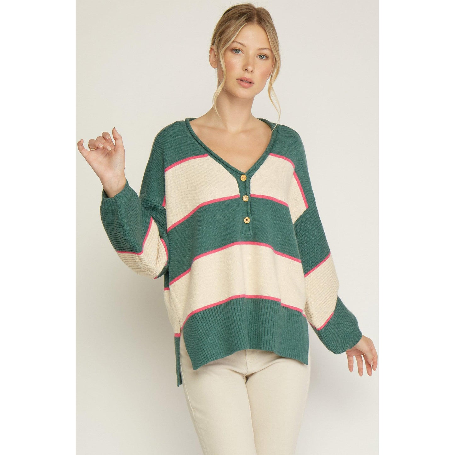 Oversized Green Striped Sweater