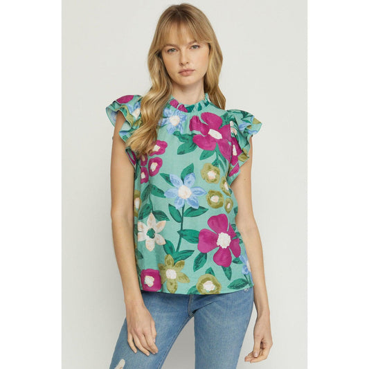 Green Floral Top