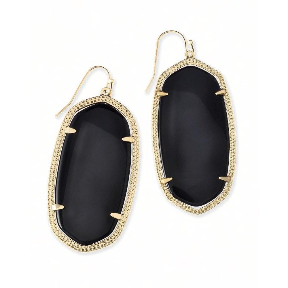 Danielle Gold Drop Earrings In Black Opaque Glass