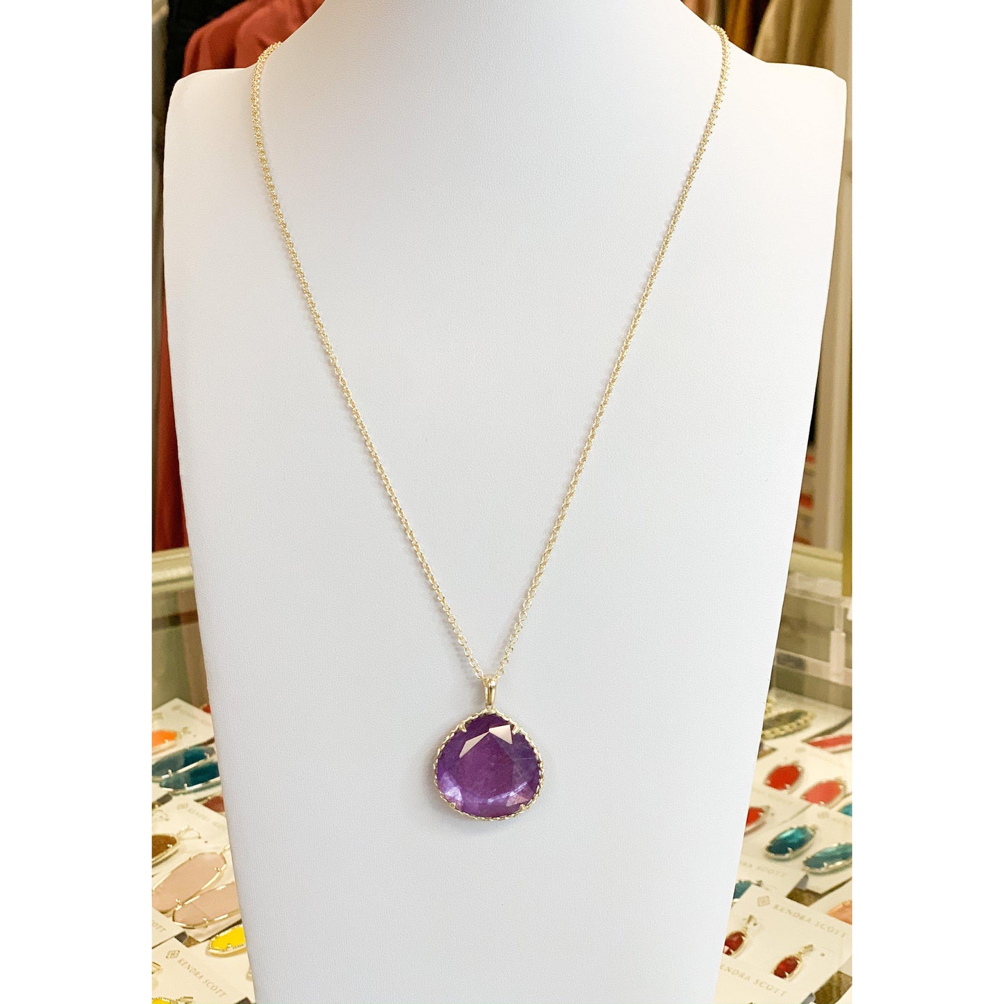 Kenzie Small Long Pendant Necklace in Gold Purple Mica