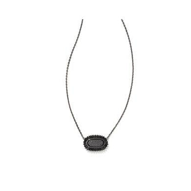 Baguette Elisa Pendant Necklace in Gunmetal Black Drusy