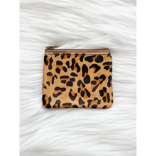 Small Leather Coin Purse Leopard Dark Red