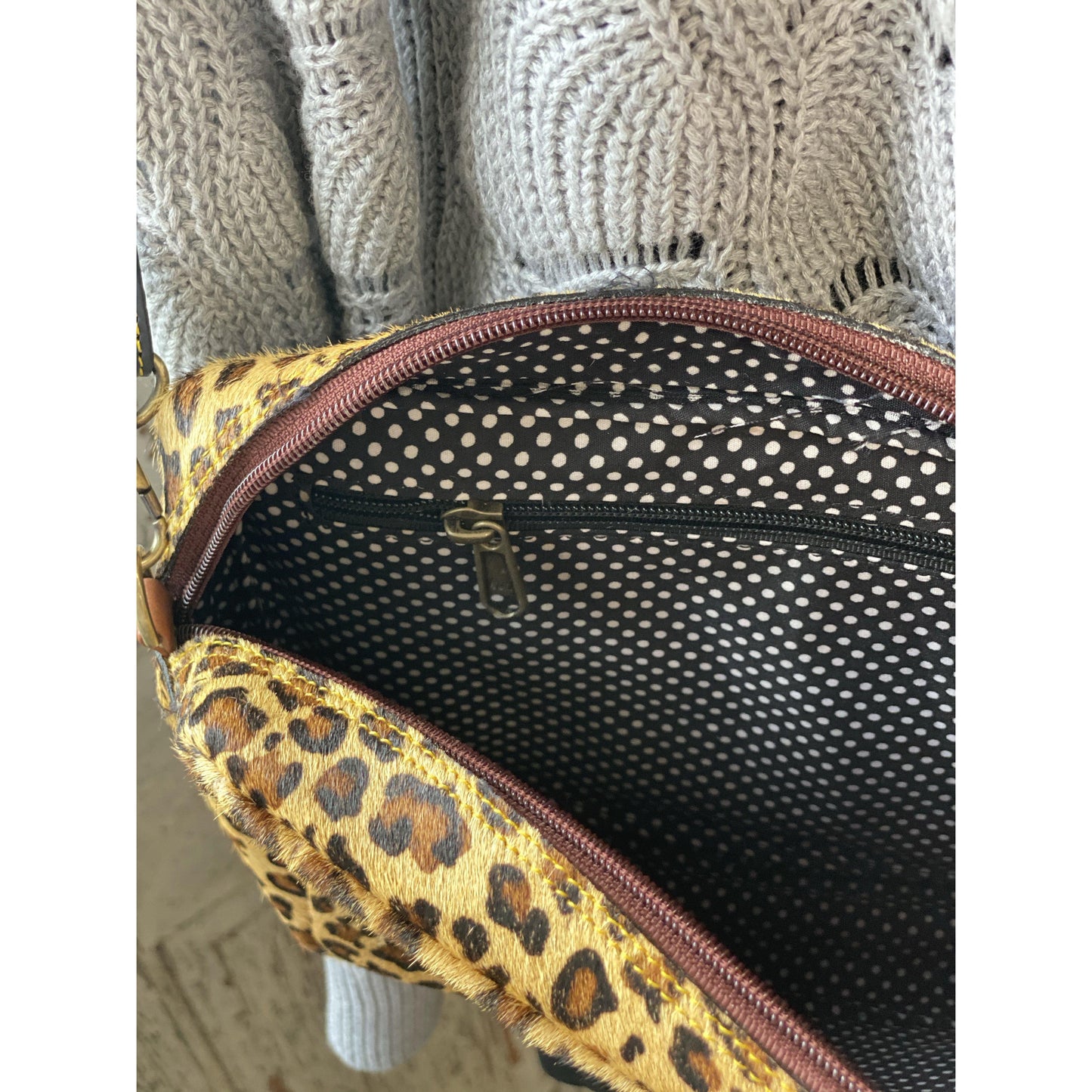 Noelle Leather Crossbody Brown Leopard