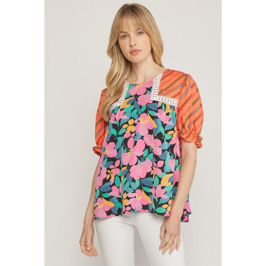 Multi Print Top in Black