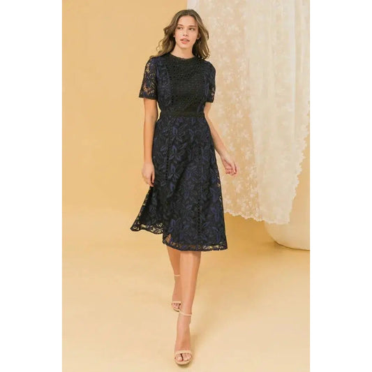 Lace Woven Dress in Navy