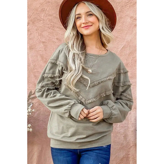 Tassel Detailed Sweatshirt Top in Olive
