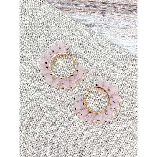 Pink Polkadot Chiffon Hoops