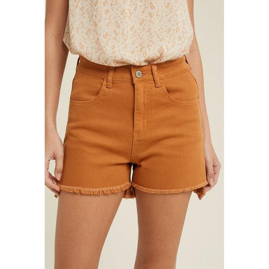 Frayed High Low Denim Shorts in Ecru