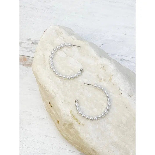 Simple Pearl Hoops in Silver
