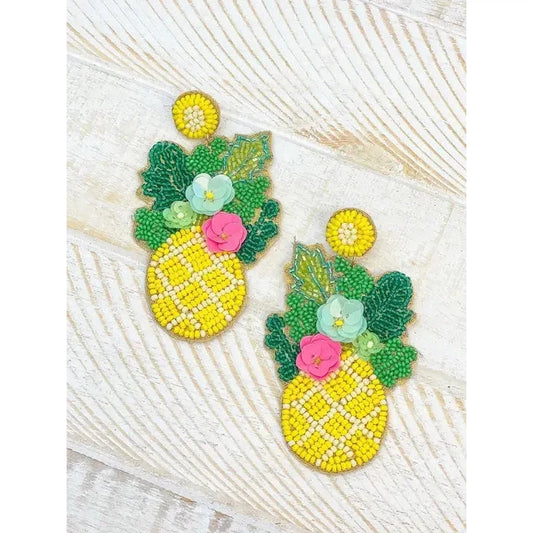 Tropical Pineapple Beaded Earrings