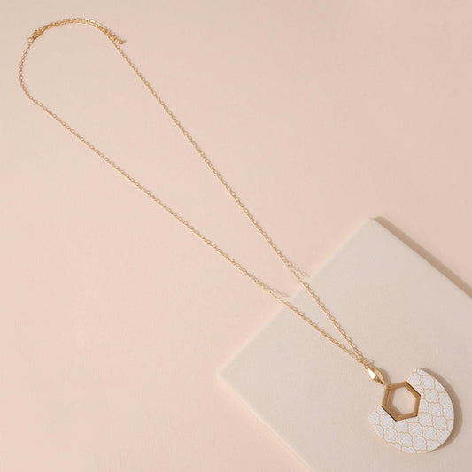 Fan Shaped Wood Necklace in White